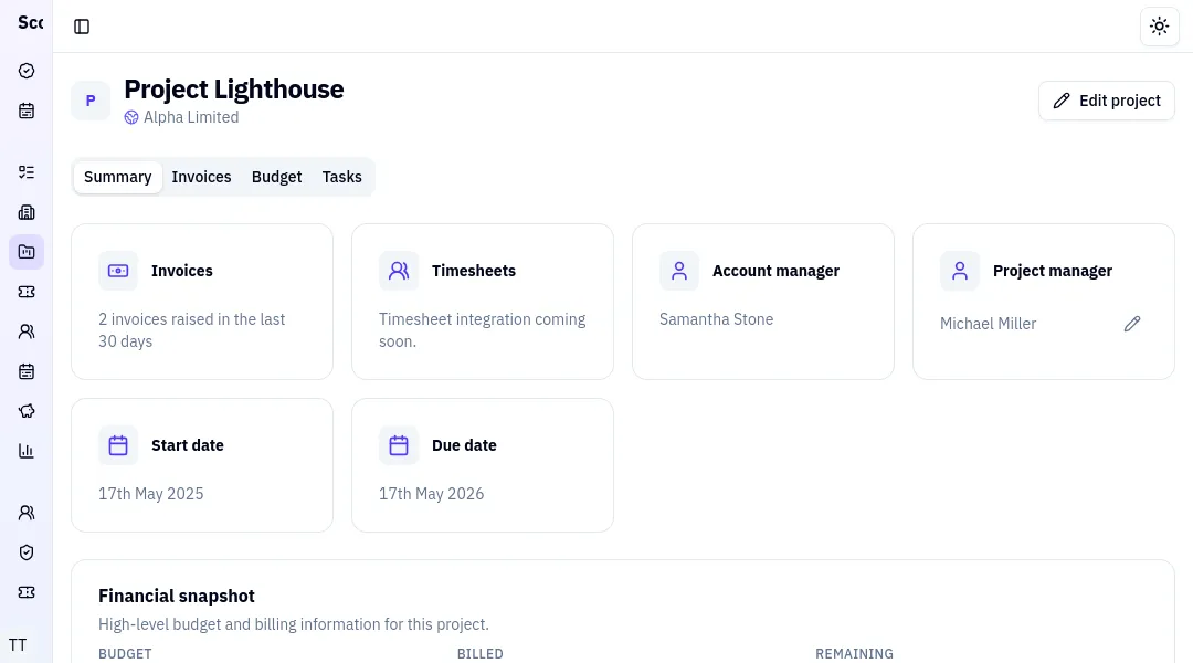 Project workspace example in Scopra